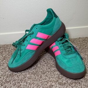 adidas Teal Green Sneakers with Pink Stripes